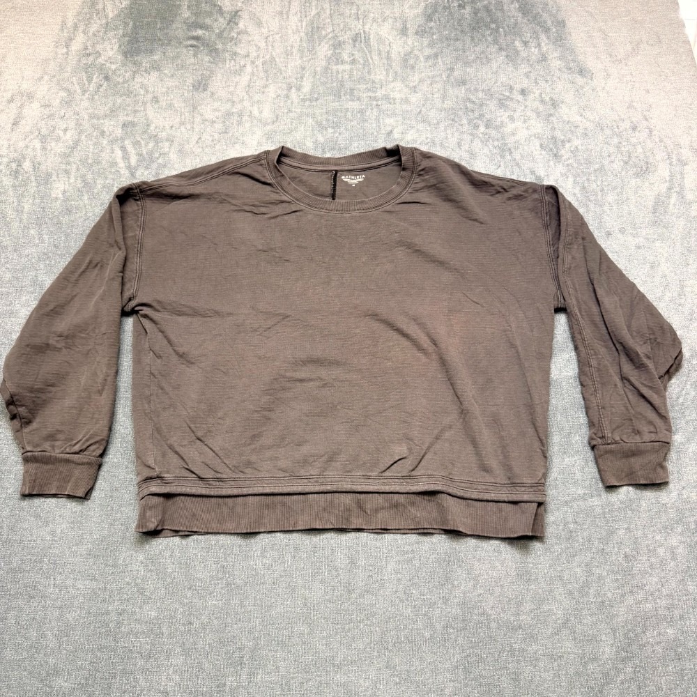 Athleta Sweatshirt Womens Medium Brown Ribbed Hem Crew Neck Winter Regular Fit